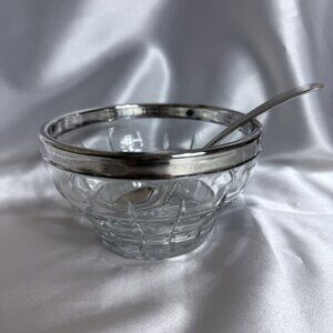 Vintage Italian Cut Glass Dish with Silver Plated Spoon